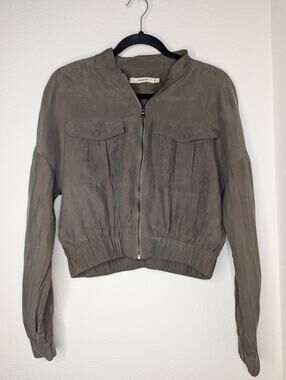 J Brand Velour Cropped Green Bomber Jacket S Cargo Utility Soft Edgy Punk Grunge